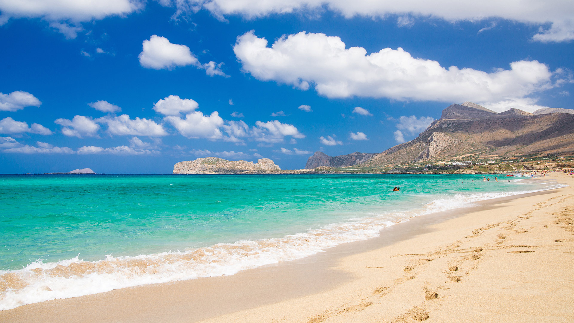 Falasarna Beach Chania Crete with long sandy shore and clear blue water