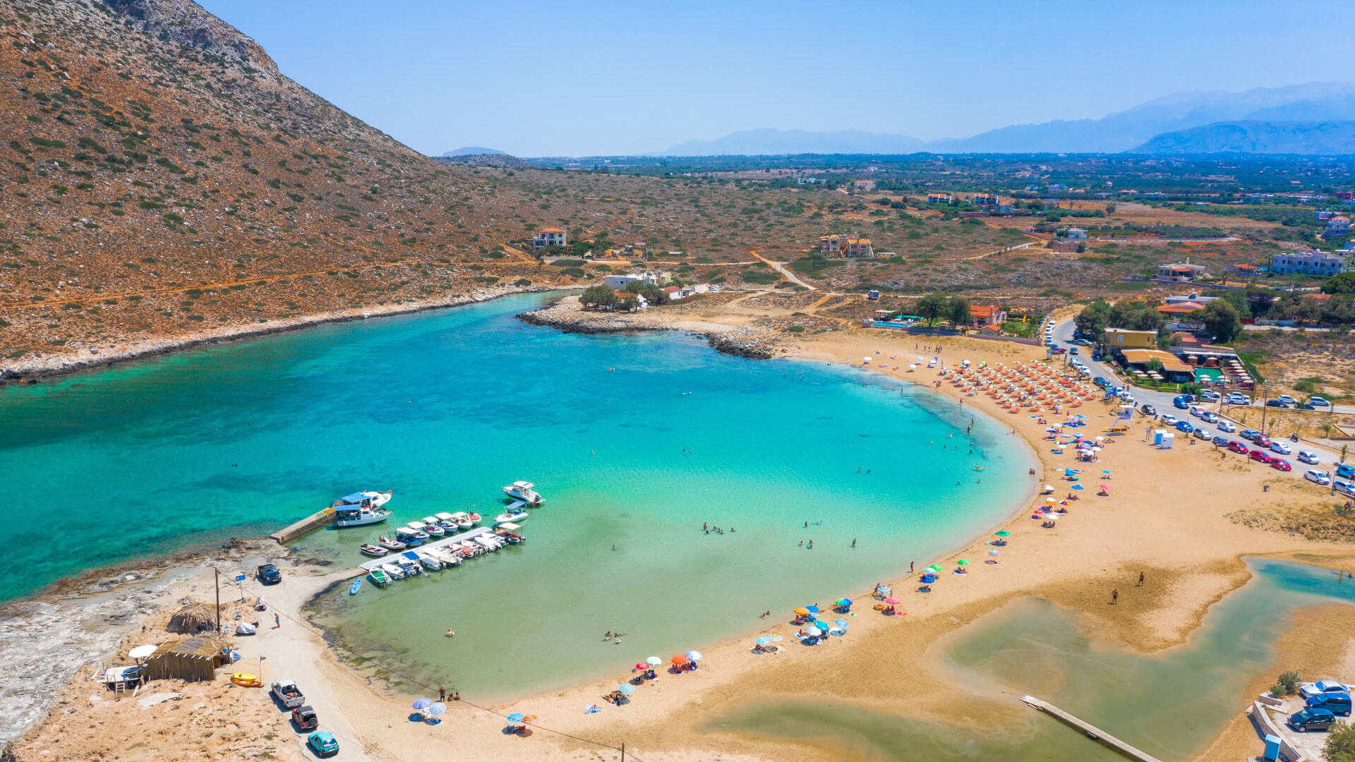 Stavros Beach Chania Crete with turquoise water and mountain landscape